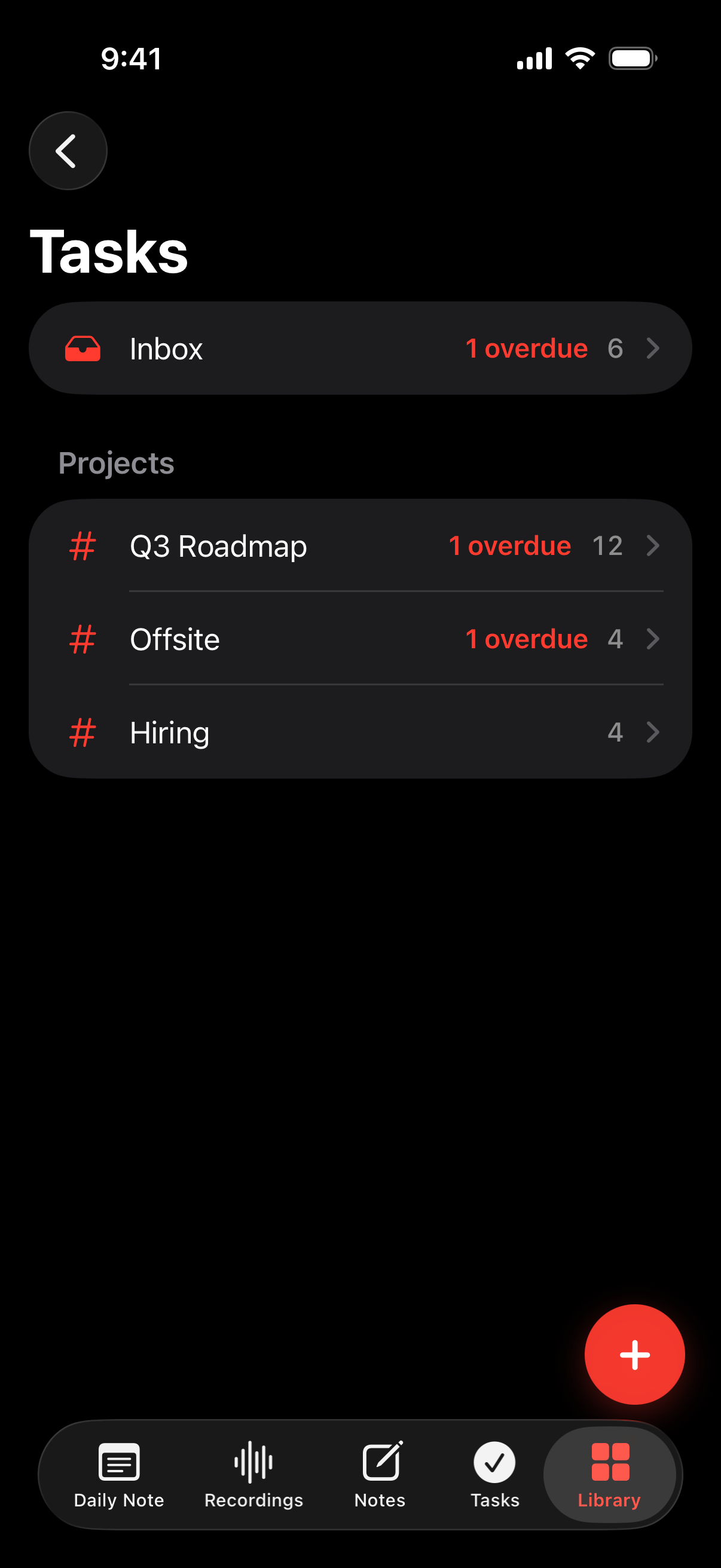 Tasks and projects on iPhone